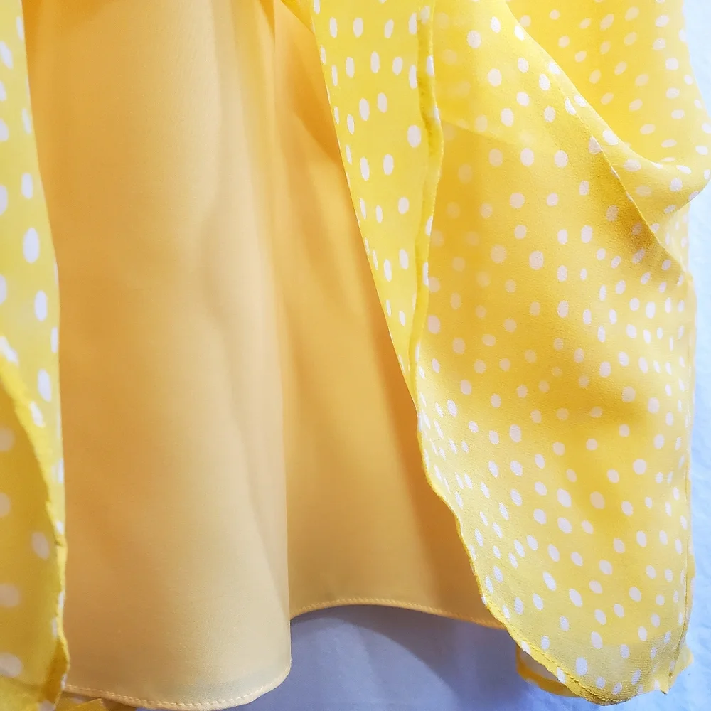 *RARE* Vintage 90's Betsey Johnson Yellow Silk Polka Dot Belted Ruffle Dress - Picture 5 of 8
